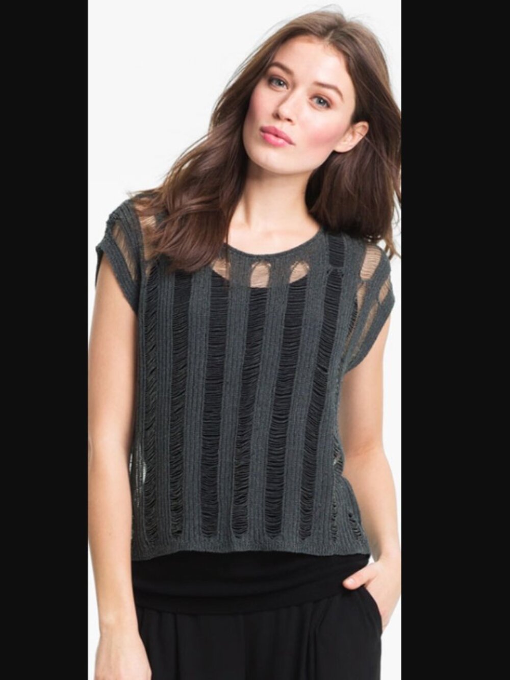 Eileen Fisher Loose Knit Grunge Distressed Sweater Festival Streetwear Sz M